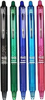 Pilot BLRT-7-S5 Frixion Clicker Erasable Gel Ink Roller Ball Pen 5-Piece Set, 0.7 mm Tip Size, Multicolor