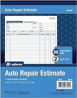 كتاب تقدير Adams Auto Repair ، جزأين ، بدون كربوني ، أبيض / كناري ، 8-3 / 8 × 10-11 / 16 بوصة ، 50 مجموعة لكل كتاب (D8104)