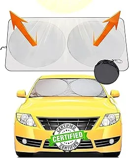 Sulfar Car Windshield Sun Shade with Storage Pouch | The only Certified Foldable Sunshade Proven to Block 99.87% UV Rays | Sun Heat Protection & Car Interior Cooler Accessories (Standard)