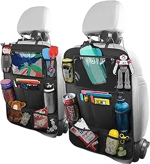 Sulfar Car Backseat Organizer With 10 Inch Tablet Holder + 9 Storage Pockets Back Seat Protectors Kick Mats For Kids Toy Bottle Drink Universal Travel Accessories Kid And Toddlers (2 Pack)