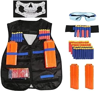 مجموعة سترة تكتيكية للأطفال من Mumoobear لسلسلة Nerf Guns N-Strike Elite مع 1 قطعة 8-Dart معصم 40 قطعة من الفوم الناعم وقناع الوجه غير الملحوم ونظارة واقية قطعتان من مشبك إعادة التحميل السريع