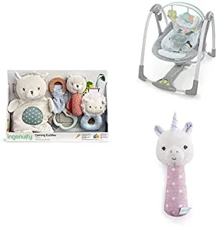 Ingenuity Calming Cuddles Gift Set+Swing 'n Go Portable Swing™ - Hugs & Hoots™+Shimmy™ Handheld Rattle