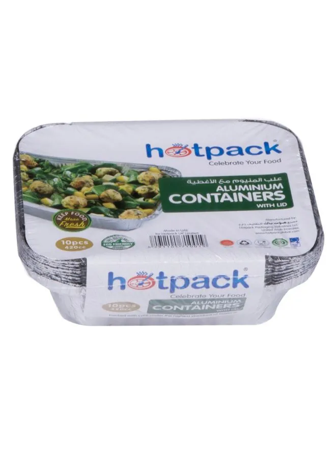 Hotpack 10-Piece Aluminium Container With Lid Set Silver 10x420ml