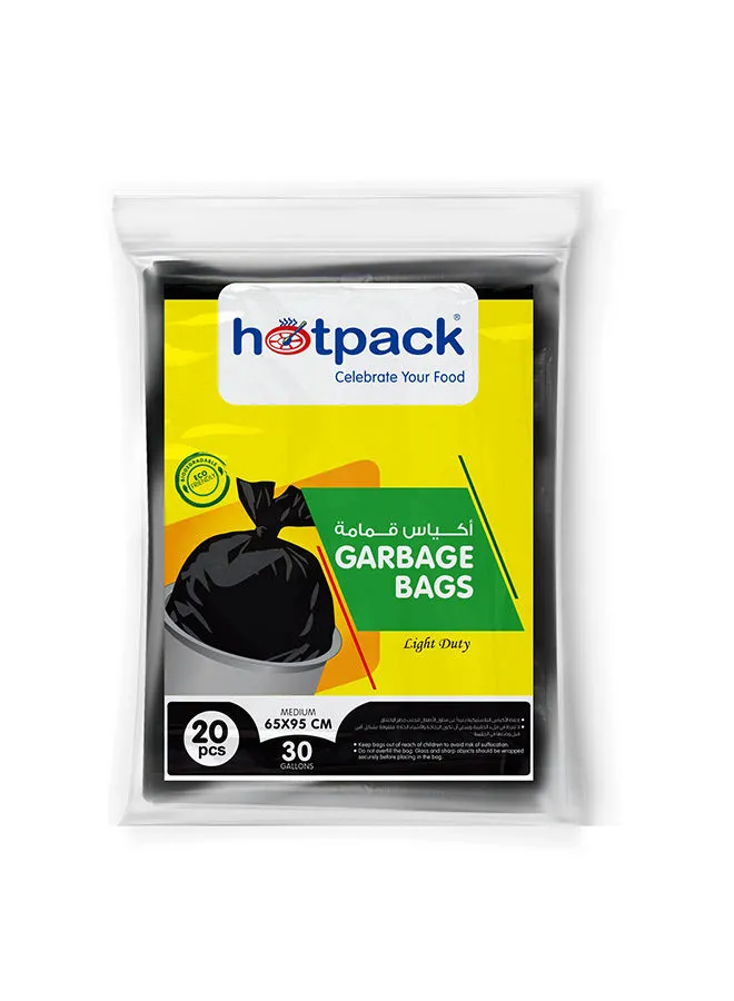 Hotpack 20-Piece Garbage Bags 30 Gallon Black 65x95cm