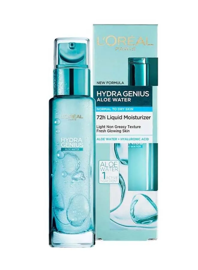 L'OREAL PARIS Hydra Genius Aloe Water & Hyaluronic Acid 72H Liquid Moisturizer, Normal to Dry Skin Clear 70ml