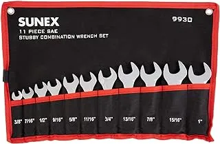 Sunex Tools 9930 SAE Stubby Combination Wrench Set ، 3/8-inch - 15/15-inch ، 11-Piece