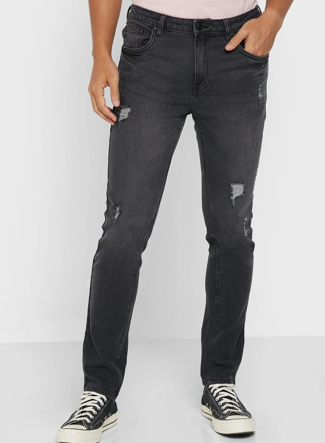 Seventy Five Rip And Repair Tapered Fit Jeans