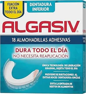 Algasiv Adhesive Pads For Lower False Dentures, Last All Day And Protect Gums. 18 Units