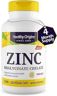 Healthy Origins Zinc Bisglycinate Chelate, 50 mg - Chelated Zinc for Immune Support, Cellular Health, & Eye Health - Skin, Hair & Nails Vitamin - Non-GMO & Gluten-Free Zinc Supplements - 120 Softgels