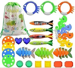 COOLBABY Diving Toys, 27 Children's Underwater Pool Toys, including Yraining Pool Toys, Pomfret, Shark, Seahorse, With Storage Net Bag