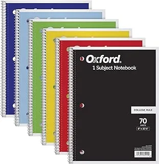 Oxford Spiral Notebook 6 Pack, 1 Subject, College Ruled Paper, 8 x 10.5 Inch, Color Assortment May Vary (65007)