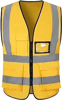 Sulfar Reflective Safety Vest Bright Neon Color with 2 Inch Reflective Strips -Zipper Front Medium Free Size (yellow)