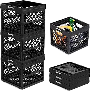 CleverMade - Collapsible Milk Crates, 25L Plastic Stackable Storage Bins CleverCrates Utility Folding Baskets, Pack of 3, Black