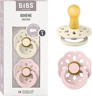 Bibs Boheme Natural Rubber Latex Round Pacifier Size 1-0-6M 2-Pack - Ivory/Blossom