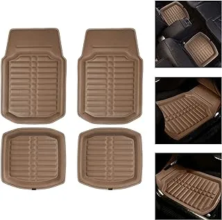 FH Group F14409SOLIDBEIGE Universal Fit for all weather protection Deep Tray Style Solid Beige Automotive Floor Mats fits most Cars, SUVs, and Trucks, 4 Piece