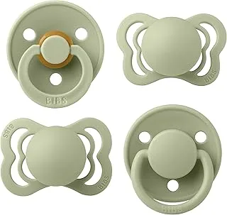 BIBS Try-it Soother 4-Pack. BPA Free, Round, Symmetrical and Orthodontic Natural Rubber/Silicone, Size 1 (0-6 Months), Sage