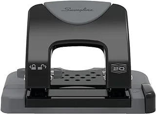 Swingline 2 Hole Punch, 20 Sheet Capacity Hole Puncher, Paper Punch, SmartTouch Low Effort Comfort Handle, Alignment Guide, Black & Gray (74135)