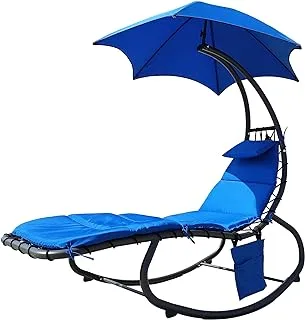 Balance From Hanging Hanging Curved Chaise Lounge Chair Swing مع وسادة ، وسادة ، مظلة ، حامل وحقيبة تخزين ، سعة 330 رطل