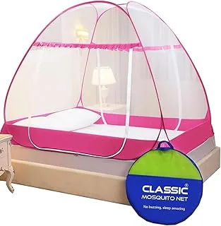 Classic Mosquito Net for Double Bed | King Size Foldable Premium Machardani | Extra Mosquito Protection | Polyester 30GSM Strong Net | PVC Coated Corrosion Resistant Steel Wire - Pink