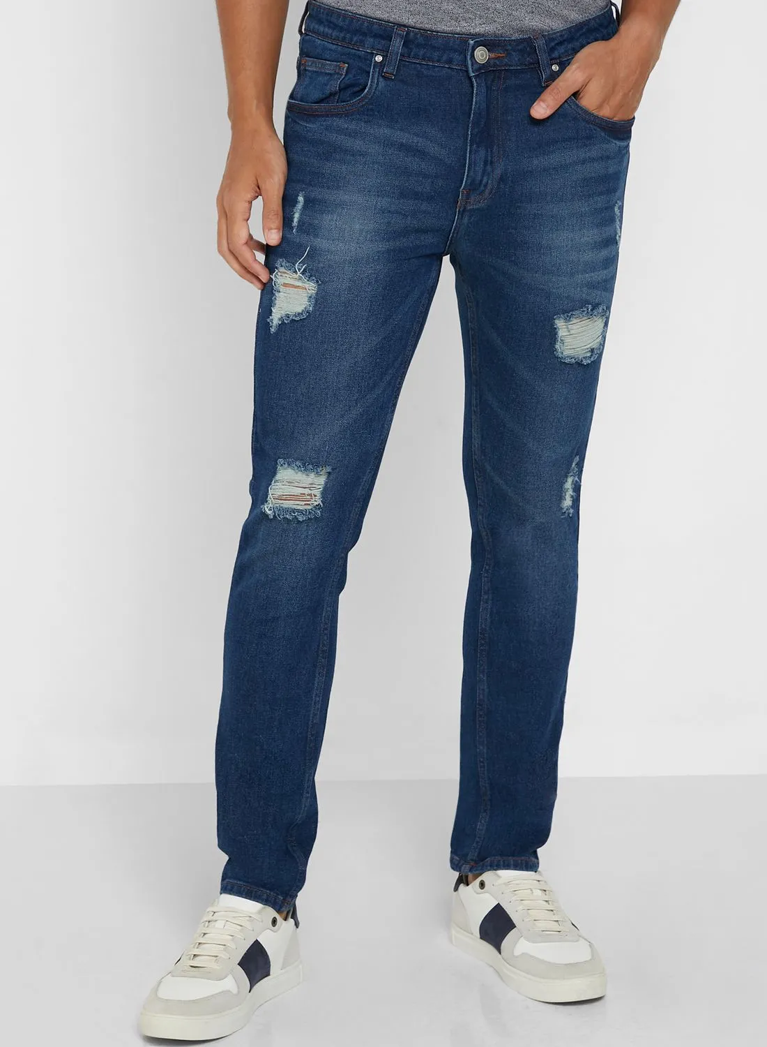 Seventy Five Rip And Repair Tapered Fit Jeans