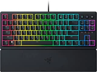 لوحة مفاتيح الألعاب Razer Ornata V3 TKL: مفاتيح منخفضة - مفاتيح Mecha-Membrane - أغطية مفاتيح مغطاة بالأشعة فوق البنفسجية - مفاتيح وسائط بإضاءة خلفية - إضاءة RGB ذات 8 مناطق - مقاومة للانسكاب - معصم مغناطيسي - أسود كلاسيكي