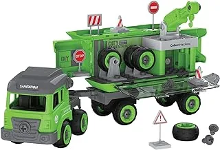 Little Story - Kids Toy Sanitation Truck wt 2 Mini Truck and Remote Control - Green