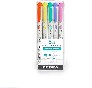 مجموعة هايلايتر بنهاية مزدوجة من Zebra Pen Mildliner برؤوس عريضة ونقطة رفيعة ، 5 عبوات ، تحديث متنوع