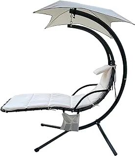 Balance From Hanging Curved Chaise Lounge Chair Swing مع وسادة ، وسادة ، مظلة ، حامل وحقيبة تخزين ، سعة 330 رطل