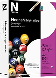 Neenah Bright White Cardstock, 21.6 cm x 27.9 cm, 65 lb/176 gsm, 250 Sheets (91904)