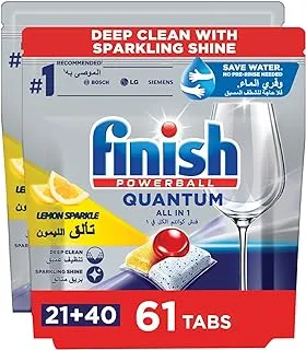 Finish Powerball Quantum Dishwasher Detergent All In One Tablets For Deep Clean & Sparkling Shine, Lemon Sparkle -61 Tabs (Pack Of 40 + Pack Of 21)