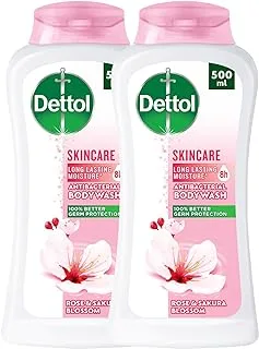 Dettol Skincare Shower Gel & Body Wash, Rose & Sakura Blossom Fragrance for Effective Germ Protection & Personal Hygiene, 500ml, pack of 2 (Packaging may vary)