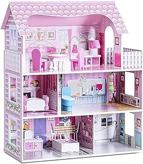 ECVV Wooden Dollhouse (70cm Tall) with Furniture and LED Lights - Dream House Cottage with 12 Pcs Furniture Accessories 3 Storey Play Set Gift for Ages 3+ (62 * 27 * 70cm)