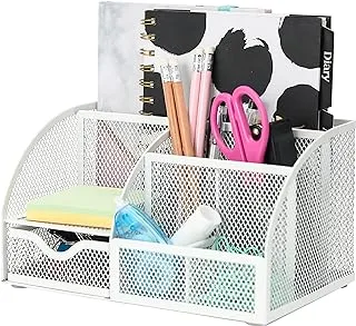 Exerz Desk Organiser/Mesh Desk Tidy/Pen Holder/Multifunctional Organizer - White