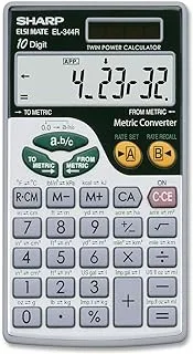 Sharp EL344RB 10-Digit Calculator with Punctuation, Metric Converter, Solar Powered LCD Display, Small Pocket Calculator for Students and Professionals