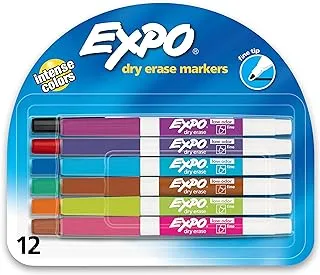 EXPO Low Odor Dry Erase Markers, Fine Tip, Assorted Colors, 12 Count