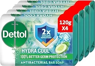 Dettol Hydra Cool Antibacterial Bar Soap, Cucumber & Icy Menthol Fragrance for Effective Germ Protection & Personal Hygiene, 120 g, Pack of 4