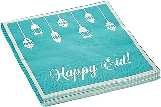 Peacock Supplies Happy Eid Party Napkins, 33 cm x 33 cm Size, Teal/Iridescent, 20-Pack