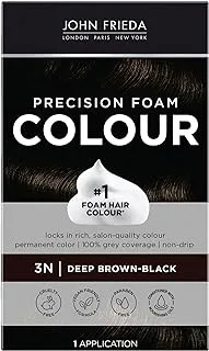 John Frieda Precision Foam Colour, Deep Brown Black 3N, Full-coverage Hair Color Kit, with Thick Foam for Deep Color Saturation, 4.4 Ounce (16206)