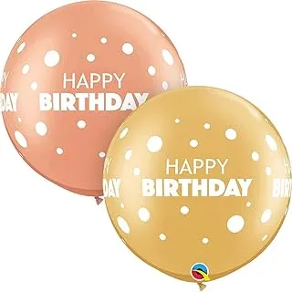 Qualatex Birthday Big And Little Polka Printed Dots Latex Balloons 2-Pieces, 3 Feet Inflatable Diameter, Gold And Rose Gold