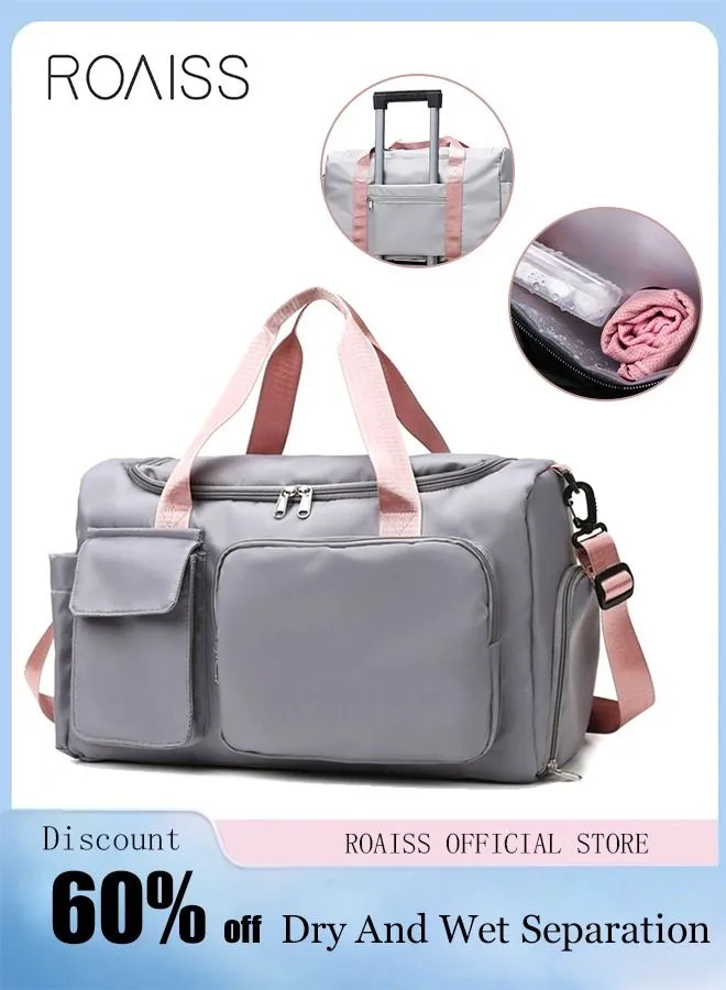 roaiss Large Capacity Gym Sacks Waterproof Duffel Bag for Women Men Travel Sports Yoga Grey