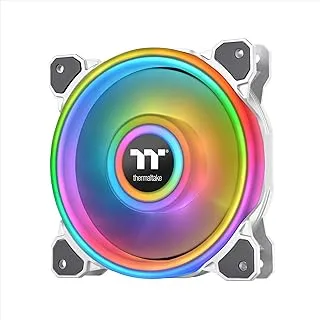 Thermaltake Riing Quad 140mm 16.8 Million RGB (Alexa ، Razer Chroma Enabled) ، 4 حلقات ضوئية 54 LED 9 شفرات ، علبة بيضاء / مروحة مشعاع (بدون وحدة تحكم) ، عبوة واحدة ، CL-F101-PL14SW-C