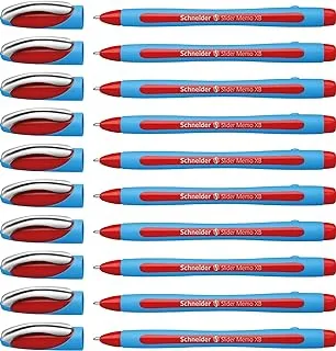 Schneider Slider Memo XB (Extra Broad) Ballpoint Pen, 1.4 mm, Light Blue Barrel, Red Ink, Box of 10 Pens (150202)