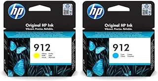 HP 912 Yellow Original Ink Cartridge 3YL79AE & HP 912 Cyan Original Ink Cartridge 3YL77AE