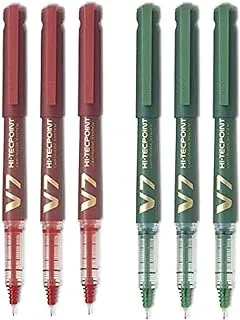 pilot v7 Hi-Tecpoint Cartridge System Rollerball Pen Medium Point - (Red 3 & Green 3)