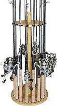 Rush Creek Creations Round 16 Fishing Rod Storage Rack Features Traditional Handcrafted Wood Post No Tool Assembly, Grain Laminate, 24-Rod Light