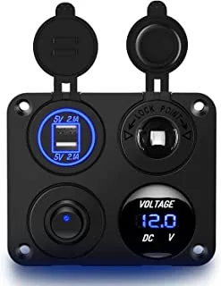 Nilight 4 In 1 On Off Charger Socket Panel Dual Usb Charger Power Outlet Led Voltmeter Cigarette Lighter Socket Led On Off Rocker Toggle Switch For Truck Car Marine Boats Rv