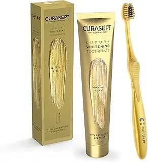 Curasept Gold Luxury معجون أسنان لتبييض الأسنان ، 75 مل + فرشاة أسنان