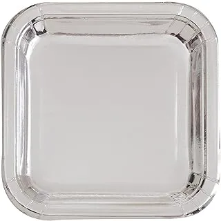 Unique Foil Party Square Plate 8-Pieces, 7-Inch Length, Silver