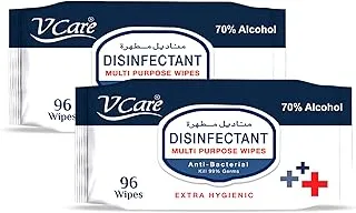 V Care Disinfectant Multi-Purpose Anti Bacterial Wipes - 96'S | Kills 99.9% Of Germs | Cleans And Protects Surfaces | (Pack Of 2)