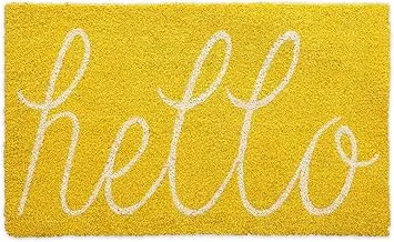 DII Hello Coir Fiber Doormat Non-Slip Durable Outdoor/Indoor, Pet Friendly, 17.5x29.5, Yellow